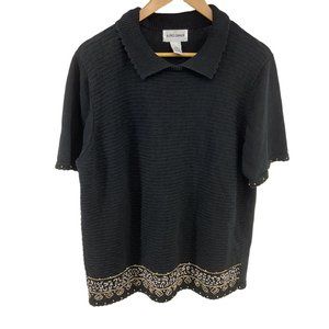 Alfred Dunner Womans Black XL Pullover Short Sleeve Ebroidered Beaded Sweater
